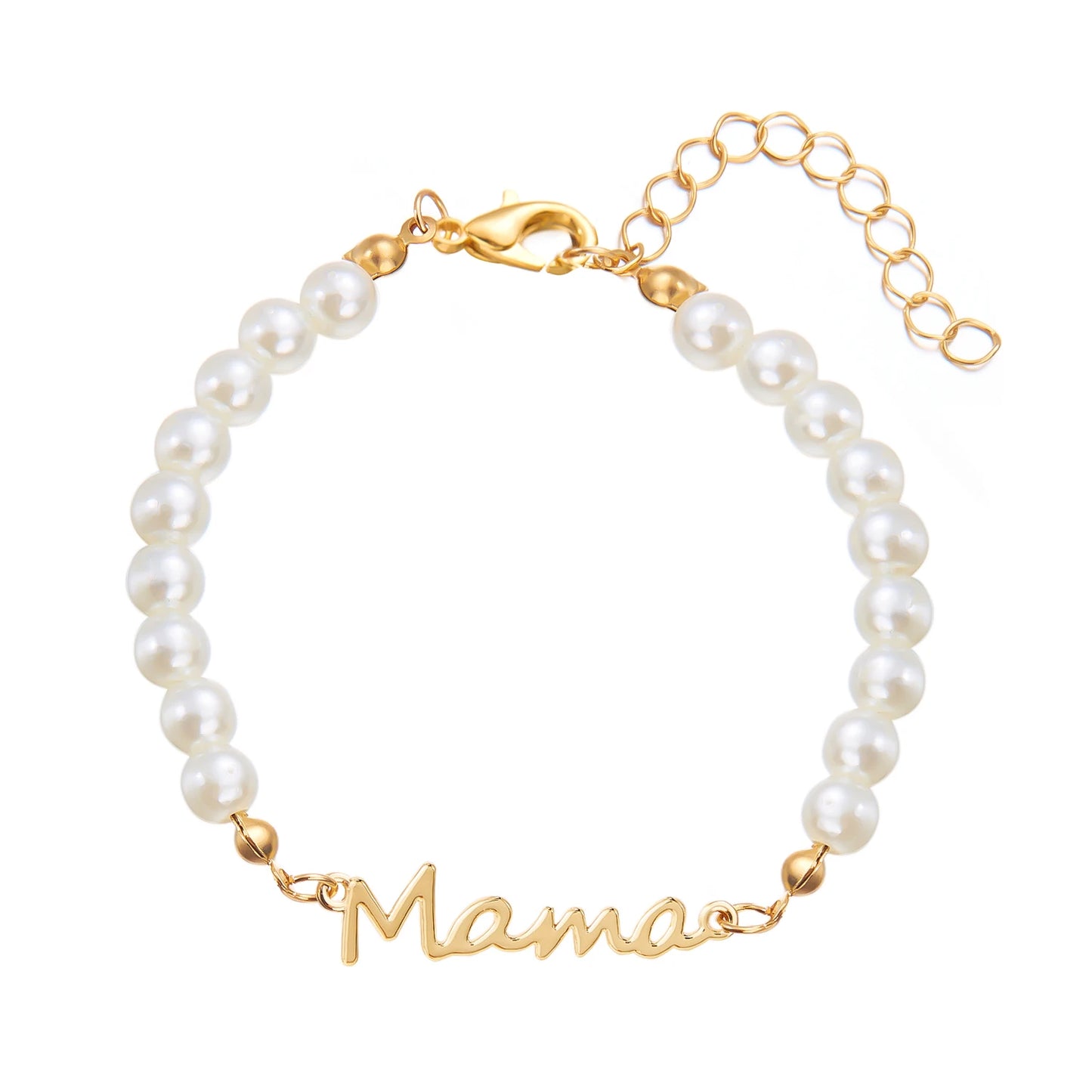 Imitation Pearl Letter Mama Pendant Bracelets Fashion Charms Stainless Steel Chains Bracelet for Women Jewelry Mother's Day Gift