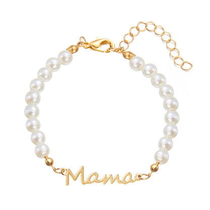 Imitation Pearl Letter Mama Pendant Bracelets Fashion Charms Stainless Steel Chains Bracelet for Women Jewelry Mother's Day Gift
