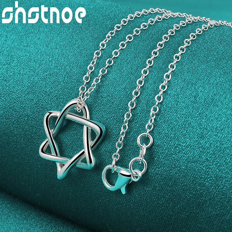 New 16-30 Inch O-Chain 925 Sterling Silver Hexagram Pendant Necklace For Women Bridal Wedding Accessories Birthday Charm Jewelry