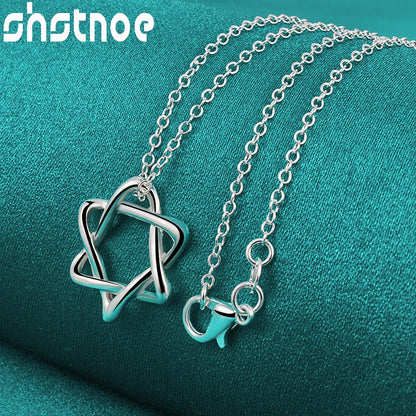 New 16-30 Inch O-Chain 925 Sterling Silver Hexagram Pendant Necklace For Women Bridal Wedding Accessories Birthday Charm Jewelry
