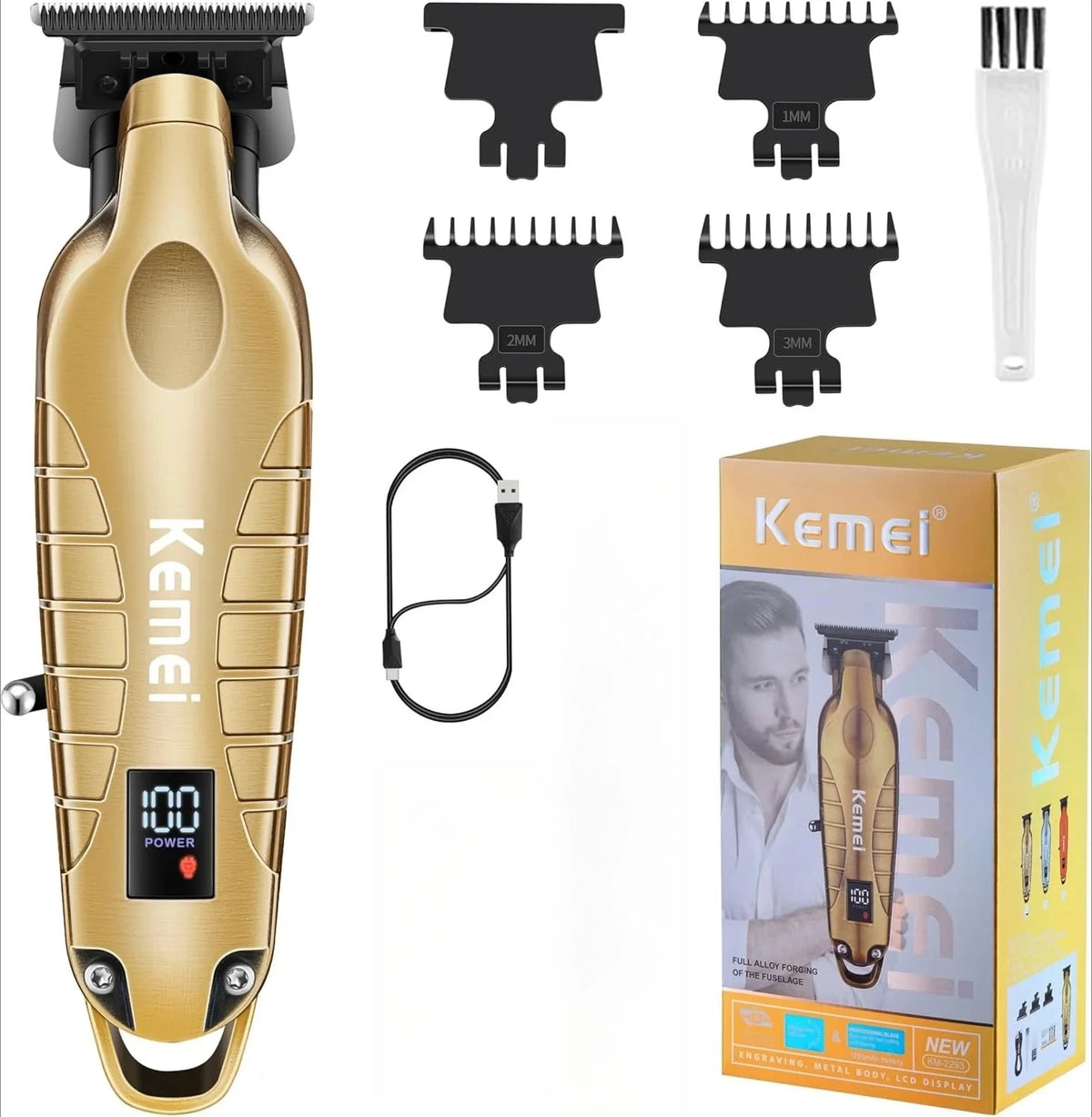 Kemei 2293 Professional Hair Beard Trimmer Men Barber Rechargeable Finish Hair Cutting Machine Zero Gapped Cordless Hair Clipper