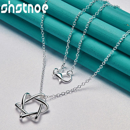 New 16-30 Inch O-Chain 925 Sterling Silver Hexagram Pendant Necklace For Women Bridal Wedding Accessories Birthday Charm Jewelry