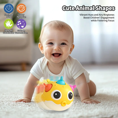 Pufferfish Baby Roly-Poly Rattle Toy with Teether Button, Motor Skills, Hand-Eye Coordination, Early Learning Toy, Newborn Gift