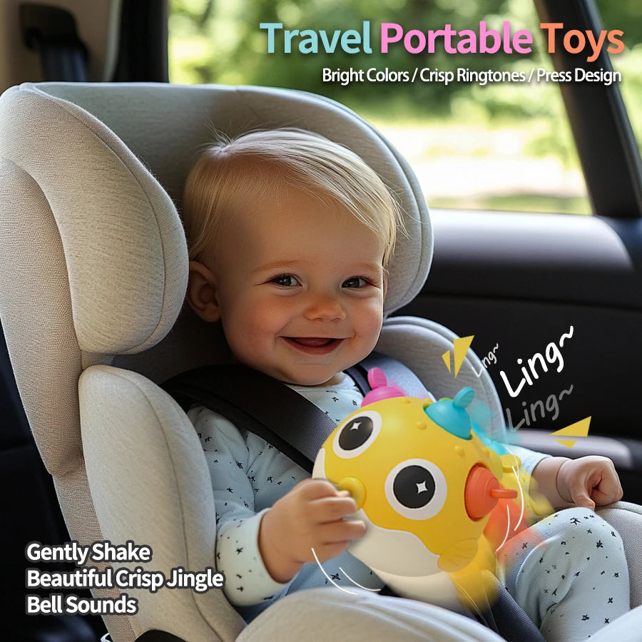 Pufferfish Baby Roly-Poly Rattle Toy with Teether Button, Motor Skills, Hand-Eye Coordination, Early Learning Toy, Newborn Gift