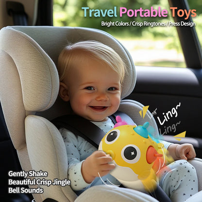 Pufferfish Baby Roly-Poly Rattle Toy with Teether Button, Motor Skills, Hand-Eye Coordination, Early Learning Toy, Newborn Gift