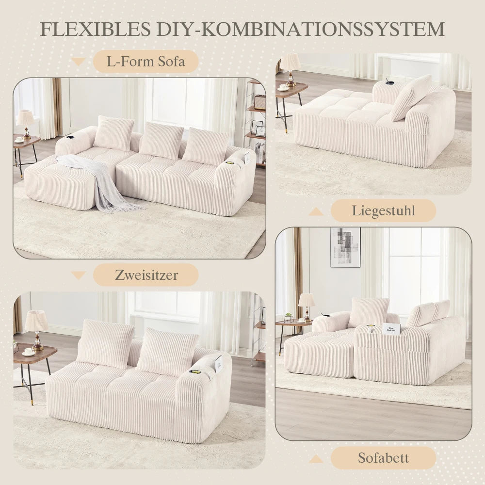 Compact Sofa Soft, Modular Sofa with Side Pocket and Beverage Holder, High Quality Comfort for Long Sitting, Incl. Pillows