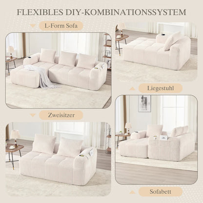 Compact Sofa Soft, Modular Sofa with Side Pocket and Beverage Holder, High Quality Comfort for Long Sitting, Incl. Pillows