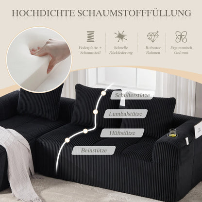 Compact Sofa Soft, Modular Sofa with Side Pocket and Beverage Holder, High Quality Comfort for Long Sitting, Incl. Pillows