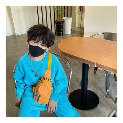 Cool kids bags for boys. Contrast color chest bag for little boys to go out Canvas messenger bag for coins