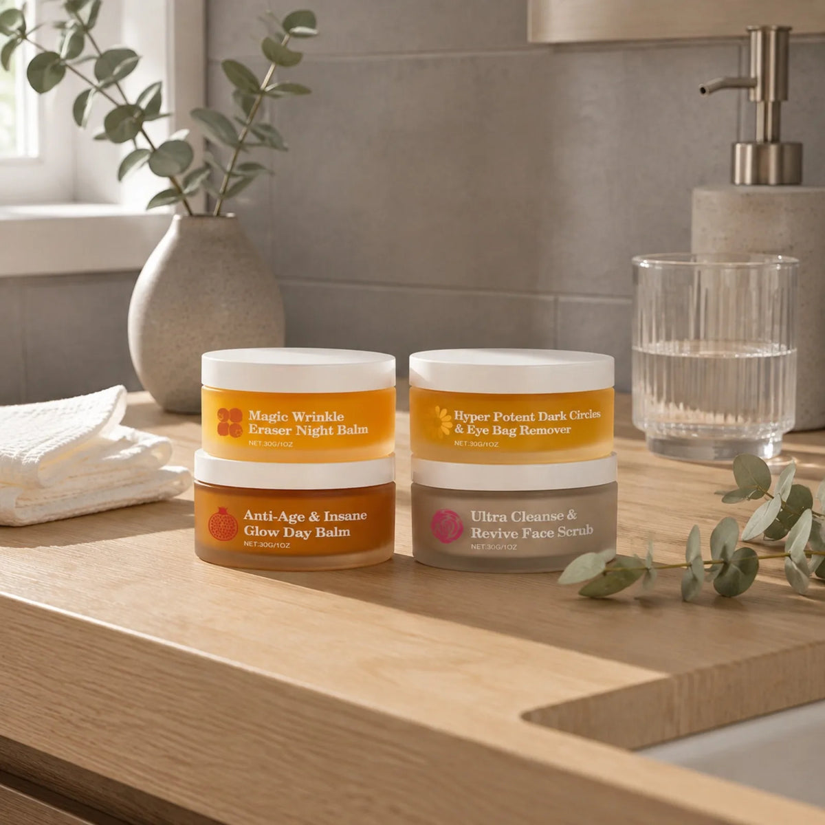 Complete Skincare Set With Day Night Eye Cream And Face Scrub