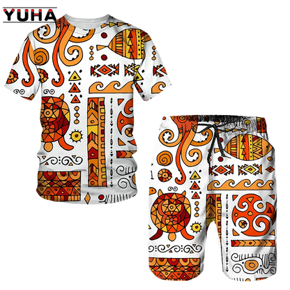 YUHA,Newest African Print Women's/Men's T-shirts Sets Africa Dashiki Men’s Tracksuit/Vintage Tops Sport And Leisure Summer Male