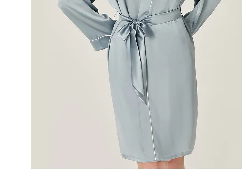 BirdTree, 100%Real Silk Simple Night-robe, Women V Neck Long Sleeve, Elegant Sexy Pajamas Robe, 2024 Summer Autumn New P469123QM