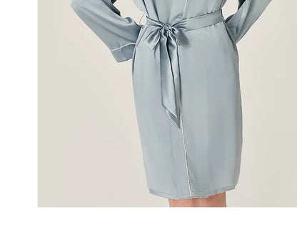 BirdTree, 100%Real Silk Simple Night-robe, Women V Neck Long Sleeve, Elegant Sexy Pajamas Robe, 2024 Summer Autumn New P469123QM