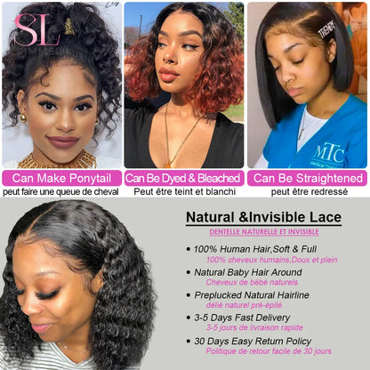 Deep Water Wave Human Hair Wig For Women Raw Indian Hair 13X4 Hd Transparent Lace Frontal Wig 16 18Inch Natural Color 250%