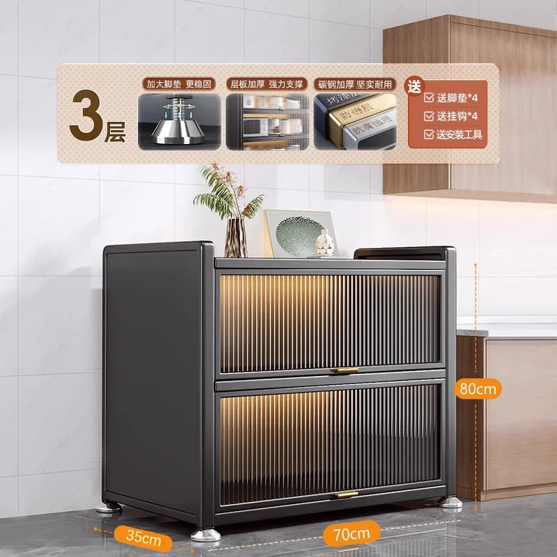 Sideboard Cabinet Locker Kitchen Shelf Floor Multi-Layer Home Living Room Microwave Oven with Door Storage Cabinet