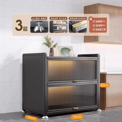 Sideboard Cabinet Locker Kitchen Shelf Floor Multi-Layer Home Living Room Microwave Oven with Door Storage Cabinet