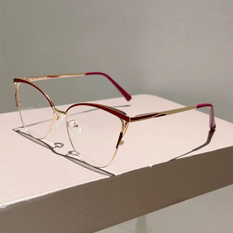 New Large Cat Eye Computer Glasses Metal Frame Women Men Anti Blue Light Round Blocking Optical Spectacle refined Eyeglasses