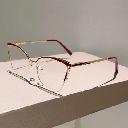 New Large Cat Eye Computer Glasses Metal Frame Women Men Anti Blue Light Round Blocking Optical Spectacle refined Eyeglasses