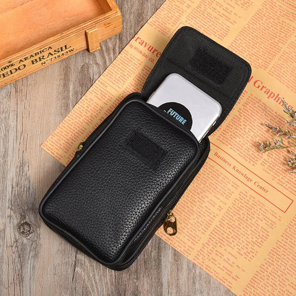 PU Leather Men Small Waist Bag Solid Color Bum Belt Pack Casual Fanny Business Waist Bag Men Travel Sports Belt Bum Phone Pouch