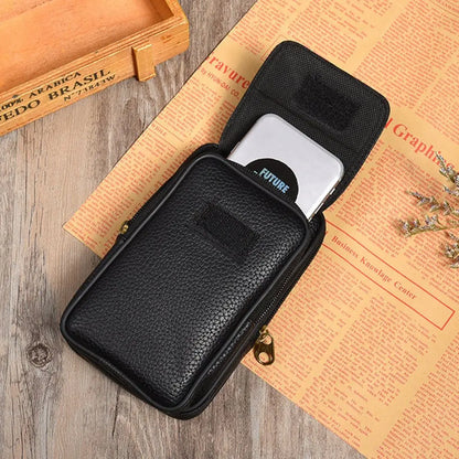 PU Leather Men Small Waist Bag Solid Color Bum Belt Pack Casual Fanny Business Waist Bag Men Travel Sports Belt Bum Phone Pouch