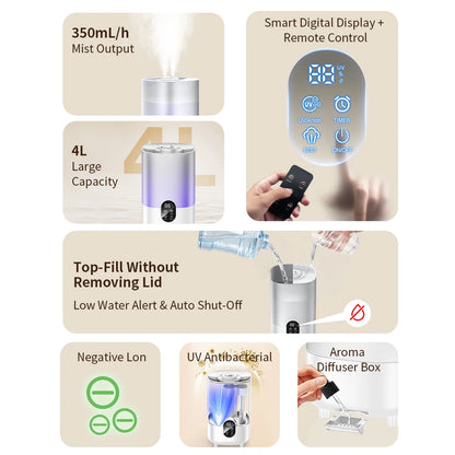 4L Air Humidifier Portable Small Aroma Diffuser 2 Spray Ports Large Capacity usb umidificador Home UV sterilization Humidifier