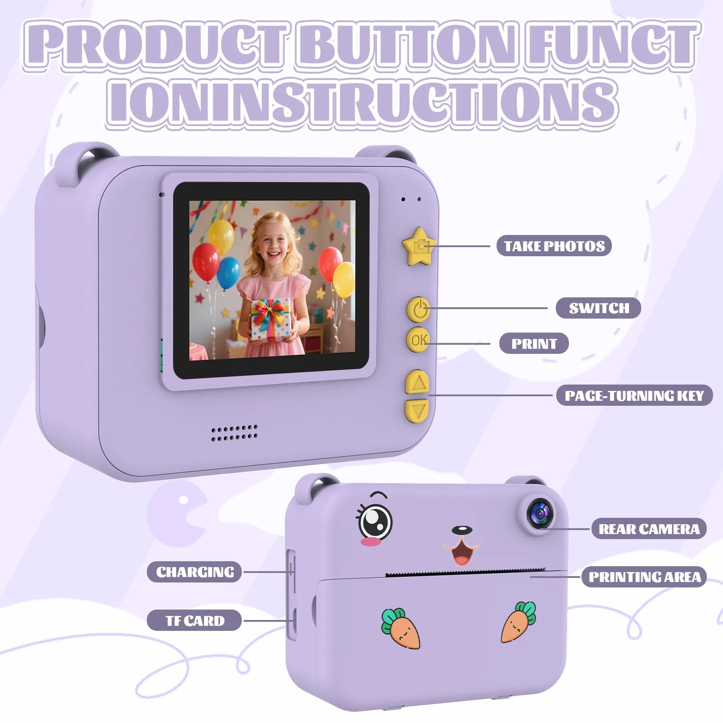 Digital Children Camera 1080P HD Video Recorder Mini Thermal Printer Educational Birthday Gift for Kids Instant Printing Camera