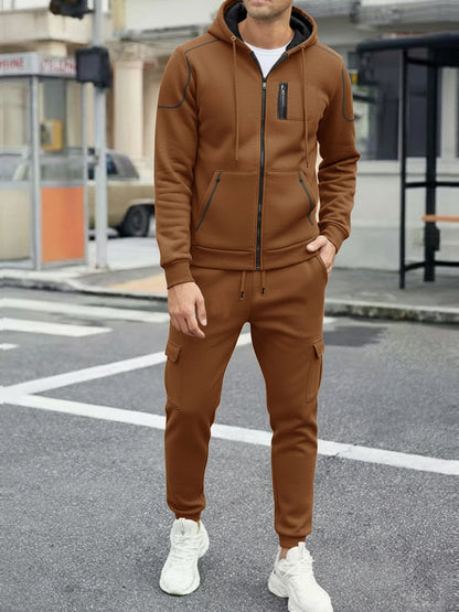 2025 Popular Two-piece Men's Sportswear Autumn Solid Color Jogging Suit Hooded Zipper Jacket + Sport Pants Casual Sports Set