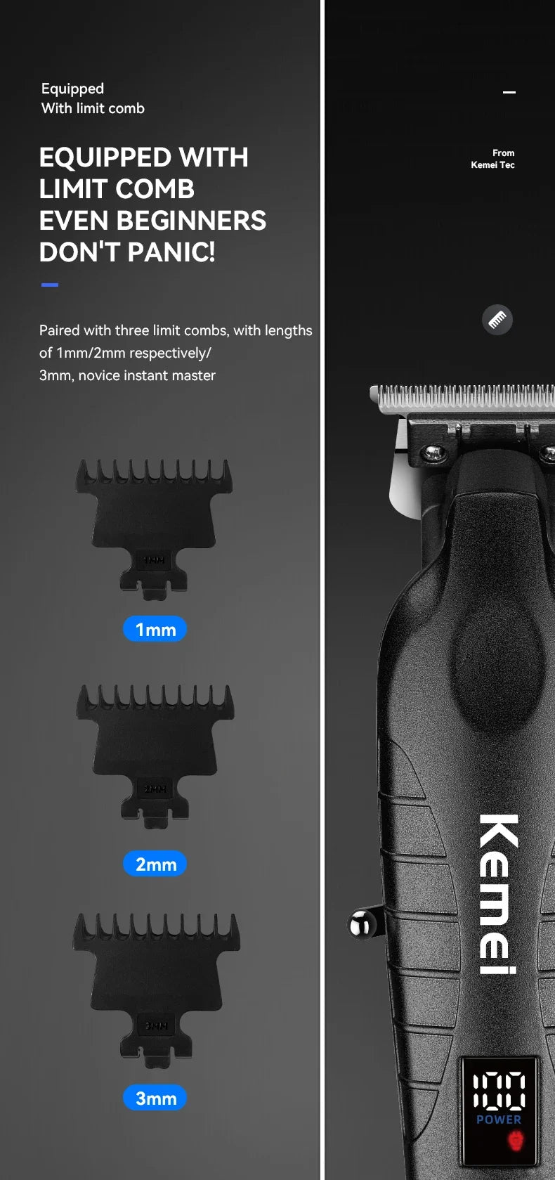 Kemei 2293 Professional Hair Beard Trimmer Men Barber Rechargeable Finish Hair Cutting Machine Zero Gapped Cordless Hair Clipper