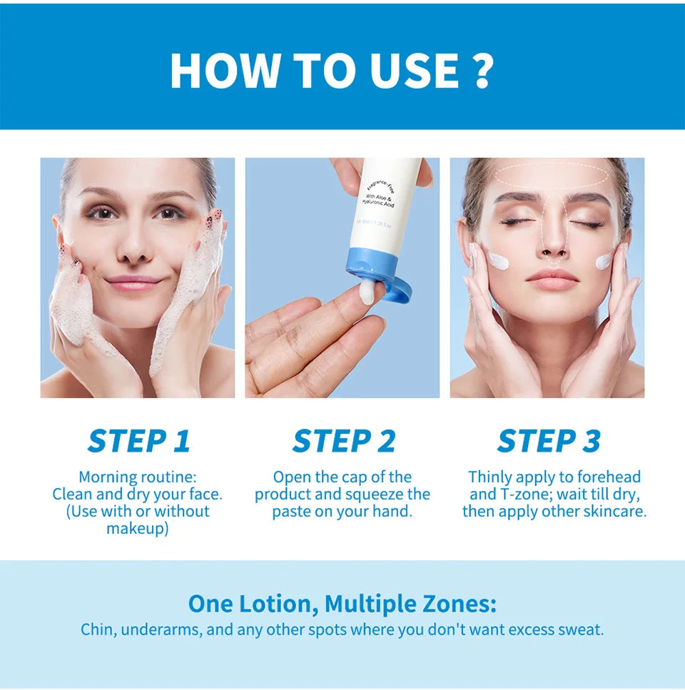40mlOil Control Sweat Absorbing Primer Lotion, Refreshing Non-Greasy Natural Face Makeup Base