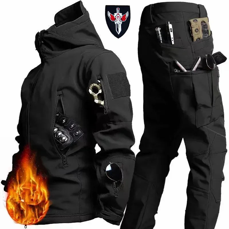 5XL 6XL Winter Waterproof Tactical Jackets Sets Men Outdoor Soft Shell Hiking Hunting Jacket Suit Fleece Cargo Pant Tracksuits