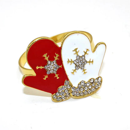 6Pcs Christmas Napkin Rings Gold Xmas Tree Deer Snowflake Hat Socks Napkin Buckles for Christmas Party Dinner Table Decorations