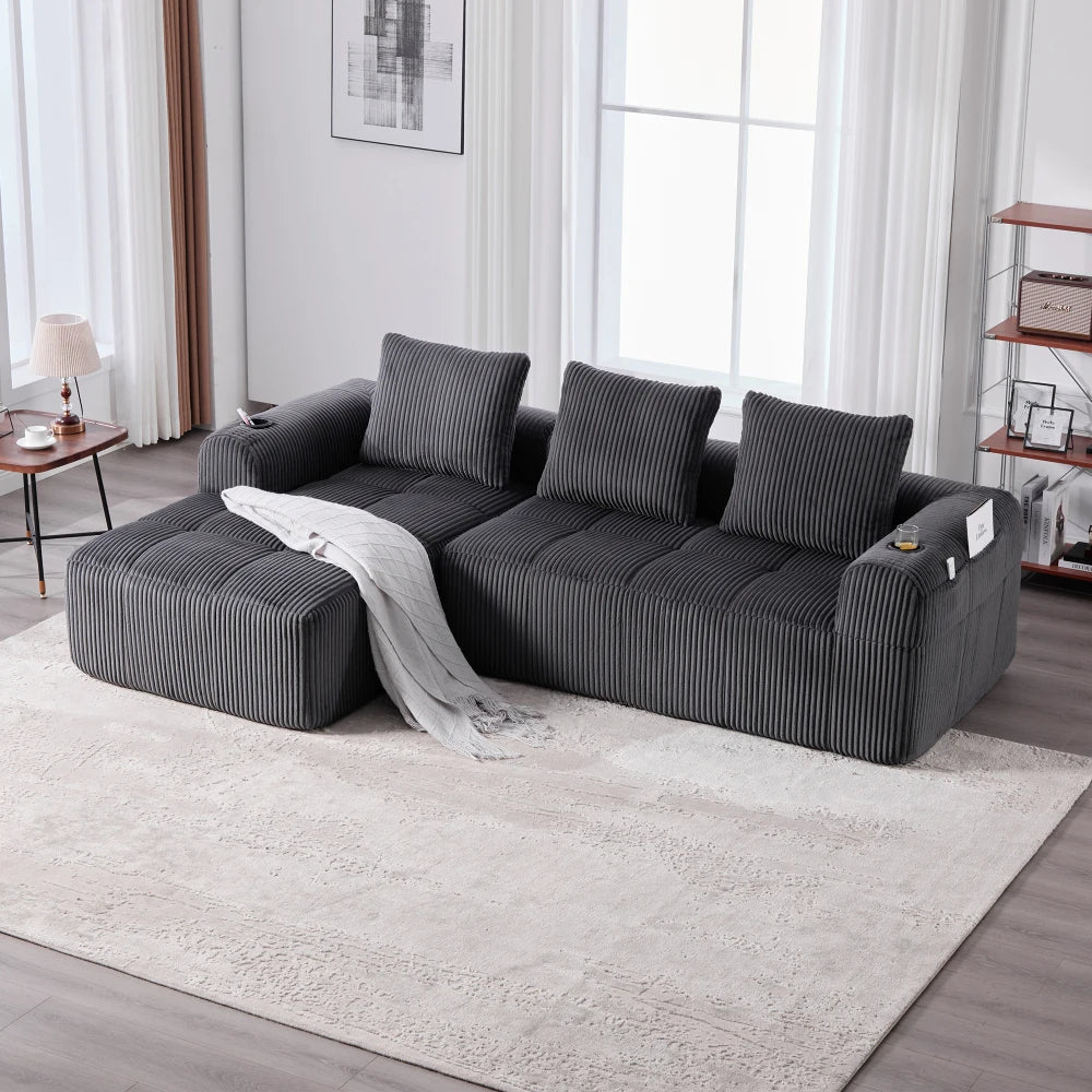 Compact Sofa Soft, Modular Sofa with Side Pocket and Beverage Holder, High Quality Comfort for Long Sitting, Incl. Pillows