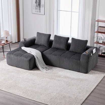 Compact Sofa Soft, Modular Sofa with Side Pocket and Beverage Holder, High Quality Comfort for Long Sitting, Incl. Pillows