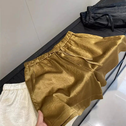 Women's Solid Color Satin Ice Silk Texture Shorts Summer Versatile Elastic Waist Loose Smooth Female Casual Versatile Hot Pants