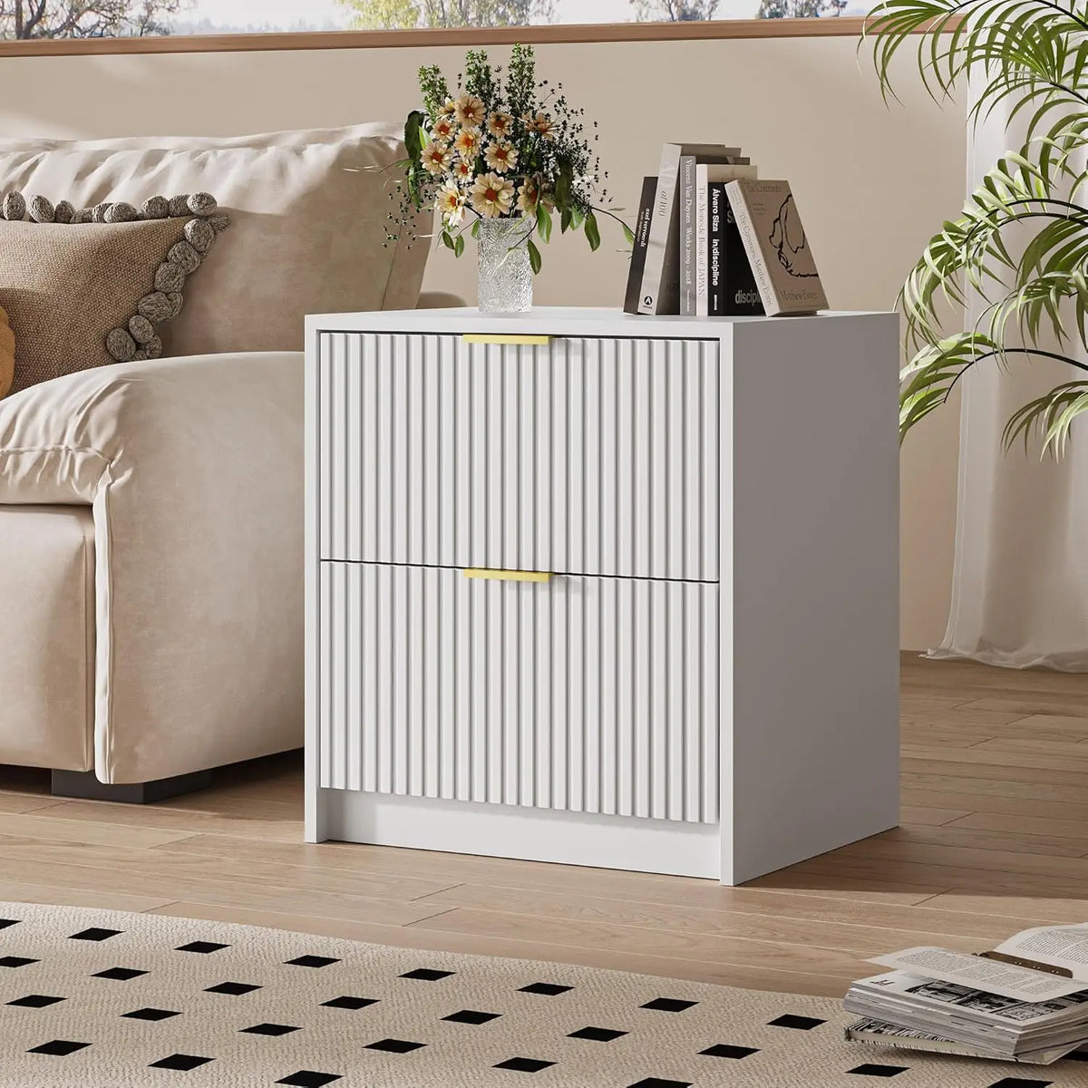 3-Piece Dresser Bedroom Set, 9 Drawer Dresser &amp; 2 Drawer Nightstands with Gold Handles, Fluted Wood Chest of, Customized