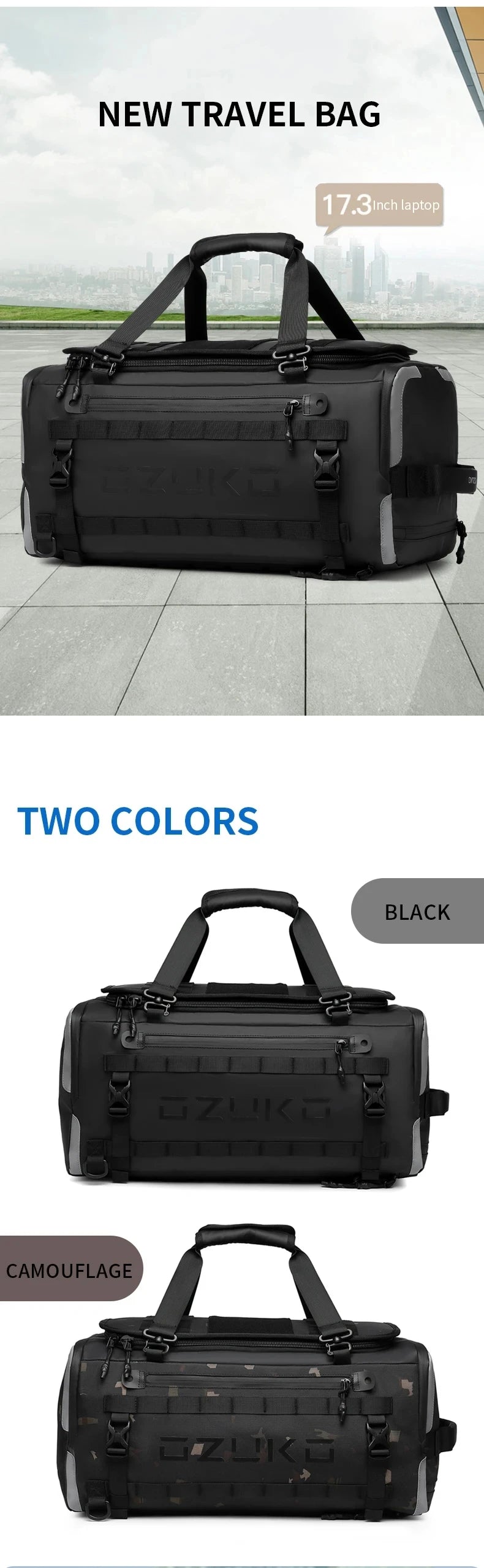 Ozuko suitcase organizer Men's Sports Fitness Dry and Wet Separation Travel Bag Short Business Trip Weekend Camping Backpack
