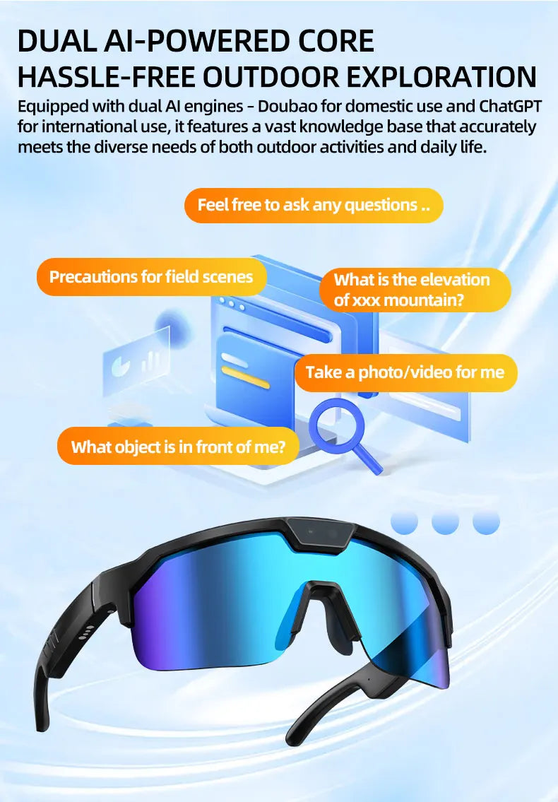 2026 New AI Smart Sports shooting&amp;recording Glasses 800W Camera HD Anti-shake Bicycle Riding Shooting Artifact Windproof Goggles