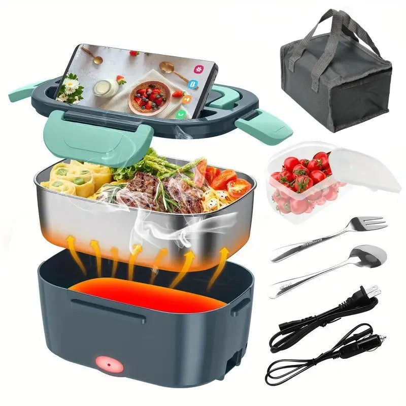 2 in 1 Electric Heating Lunch Box 1 5L For Car Home 220V 60W Portable Stainless Steel Food Container Bento Box