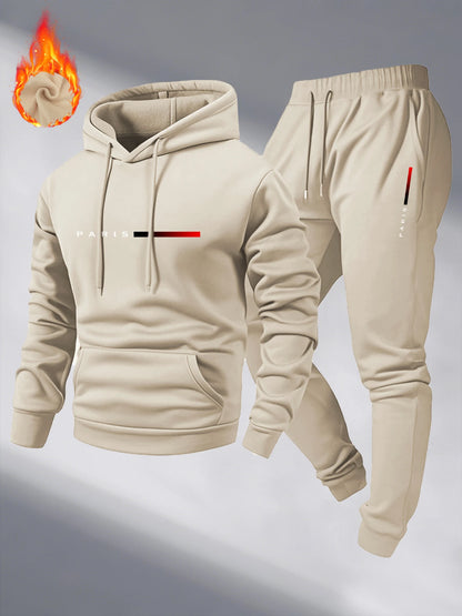 Paris Print Fashion Men's Hooded Tracksuit 2pcs Set High Quality Male Daily Casual Sports Jogging Home Outdoor Hoodie Outftis