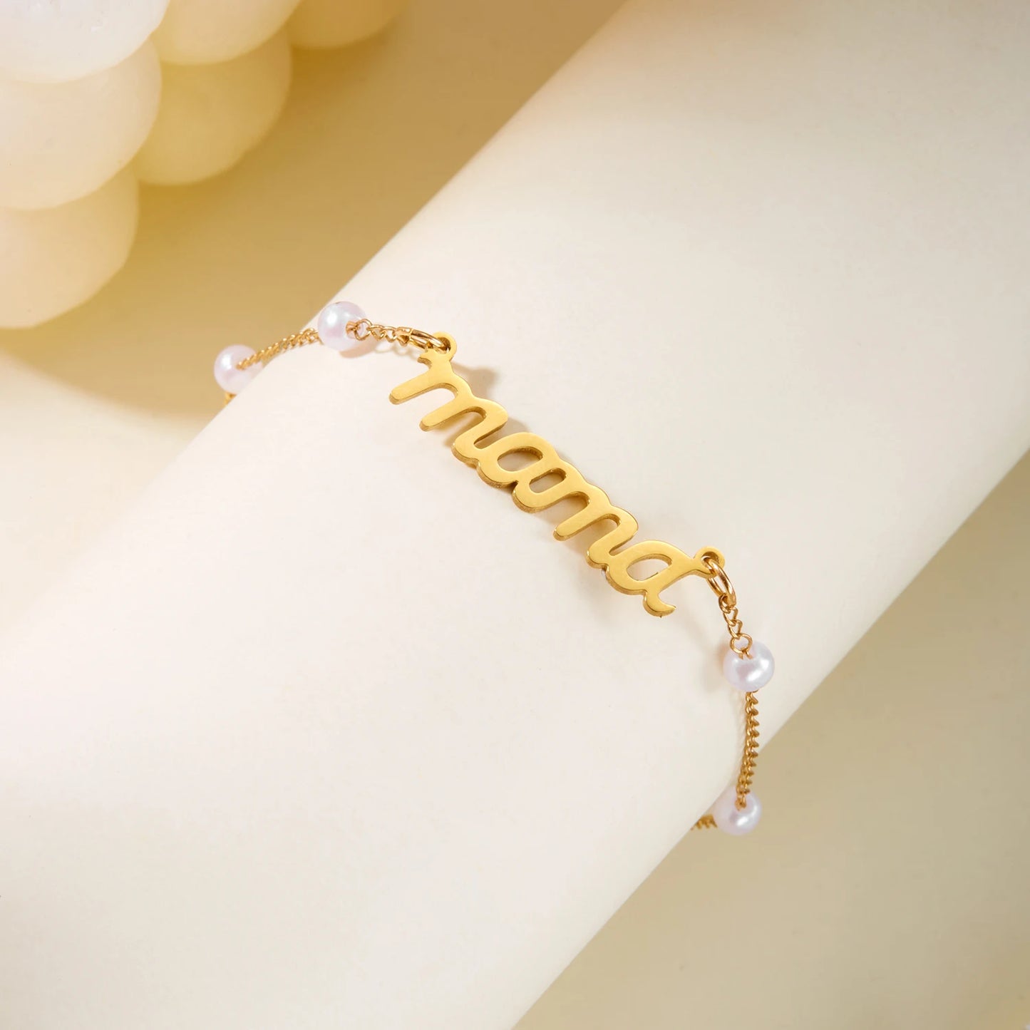 Imitation Pearl Letter Mama Pendant Bracelets Fashion Charms Stainless Steel Chains Bracelet for Women Jewelry Mother's Day Gift