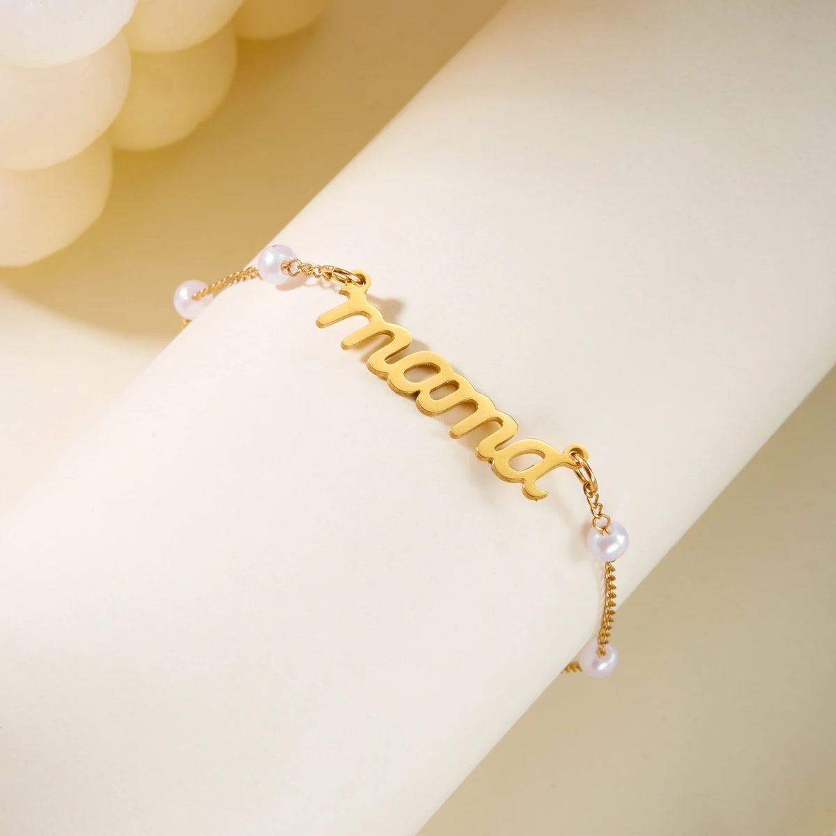 Imitation Pearl Letter Mama Pendant Bracelets Fashion Charms Stainless Steel Chains Bracelet for Women Jewelry Mother&