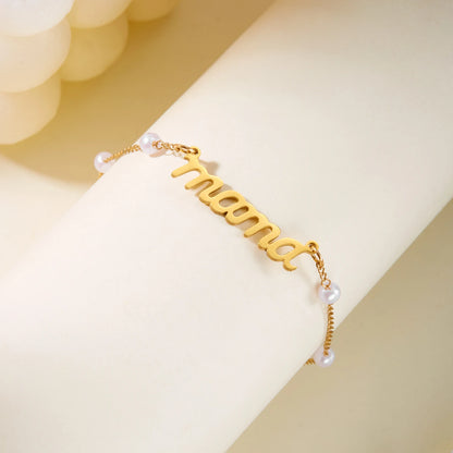 Imitation Pearl Letter Mama Pendant Bracelets Fashion Charms Stainless Steel Chains Bracelet for Women Jewelry Mother's Day Gift
