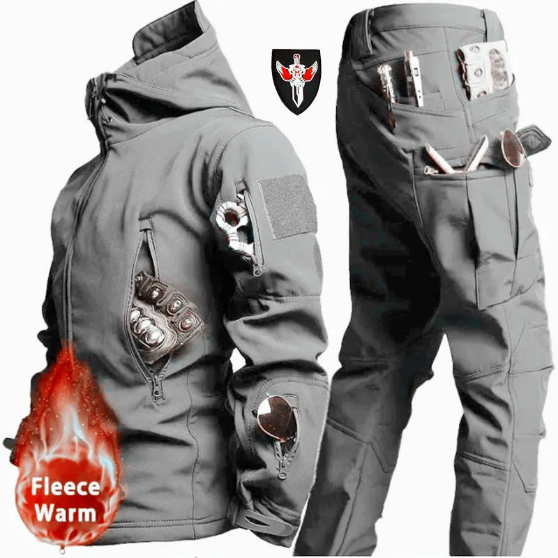 5XL 6XL Winter Waterproof Tactical Jackets Sets Men Outdoor Soft Shell Hiking Hunting Jacket Suit Fleece Cargo Pant Tracksuits