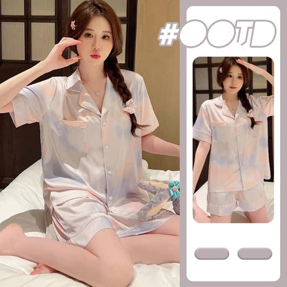 Korean Simple Sweet Ins Aesthetics Print Women's Pajamas Y2k Harajuku Colorful Trendy Sleepwear 2024 New Summer Fashion Homewear
