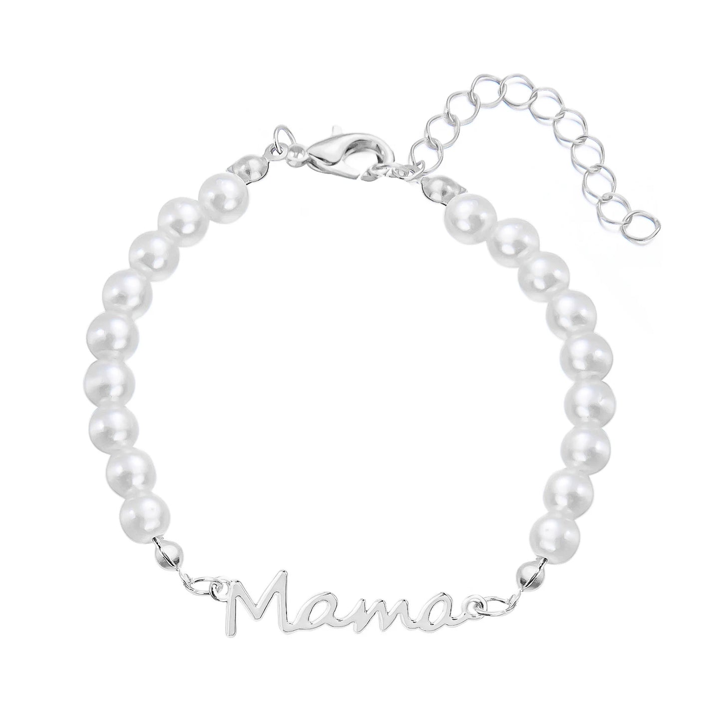 Imitation Pearl Letter Mama Pendant Bracelets Fashion Charms Stainless Steel Chains Bracelet for Women Jewelry Mother's Day Gift