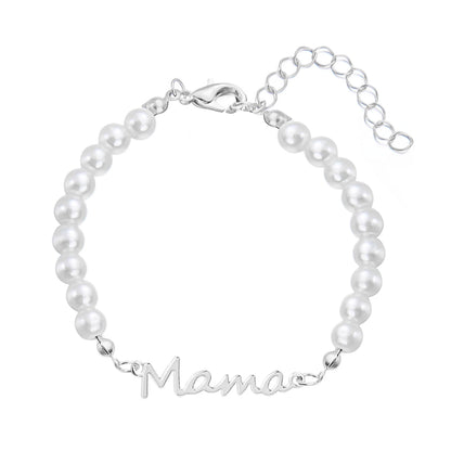 Imitation Pearl Letter Mama Pendant Bracelets Fashion Charms Stainless Steel Chains Bracelet for Women Jewelry Mother's Day Gift