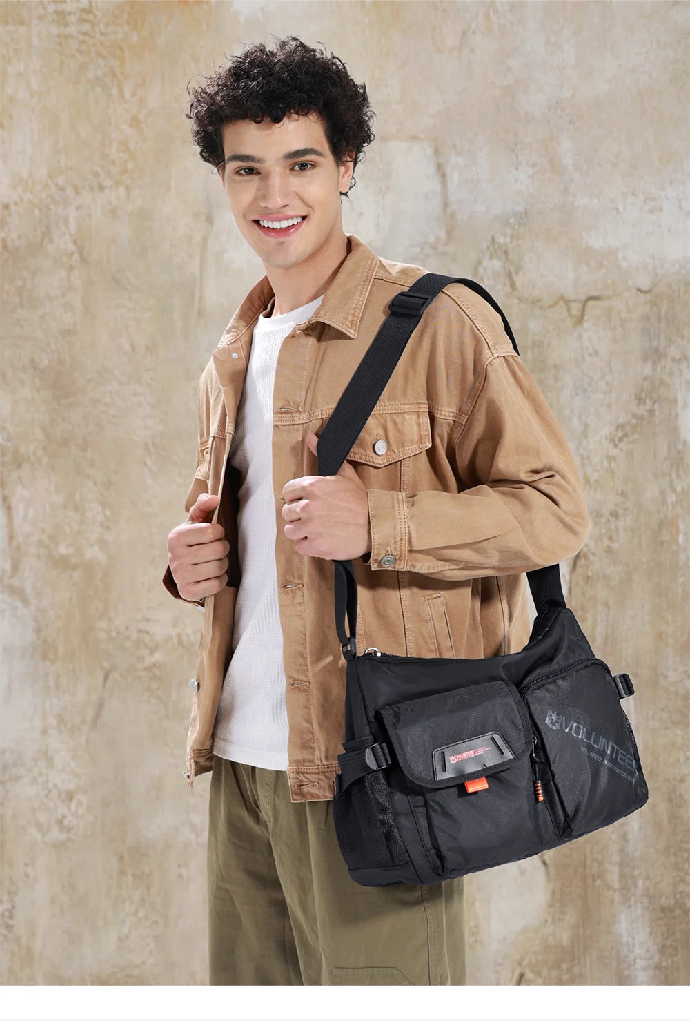 VOLUNTEER Messenger Crossbody Bags for Men Oxford Side Letter Print Fashion Light Weight Protable Versatile Shoulder Bag 1802-18