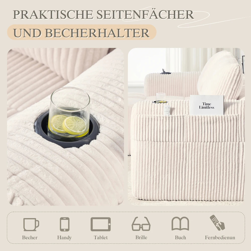 Compact Sofa Soft, Modular Sofa with Side Pocket and Beverage Holder, High Quality Comfort for Long Sitting, Incl. Pillows