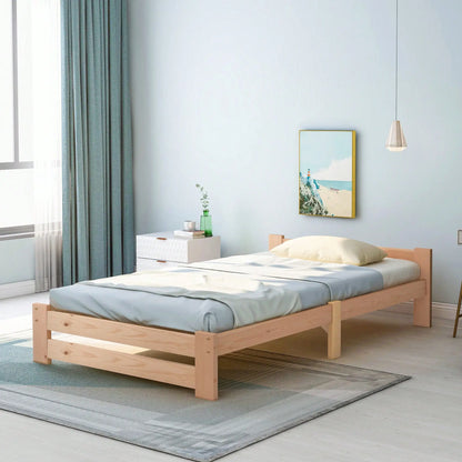 КОМНТОМ Single Bed 90 x 200 cm, Solid Wood Bed with Slatted Frame and Headboard Youth Bed