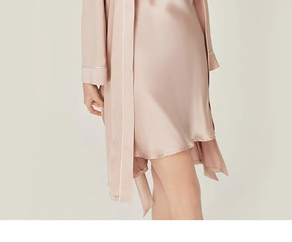 BirdTree, 100%Real Silk Simple Night-robe, Women V Neck Long Sleeve, Elegant Sexy Pajamas Robe, 2024 Summer Autumn New P469123QM
